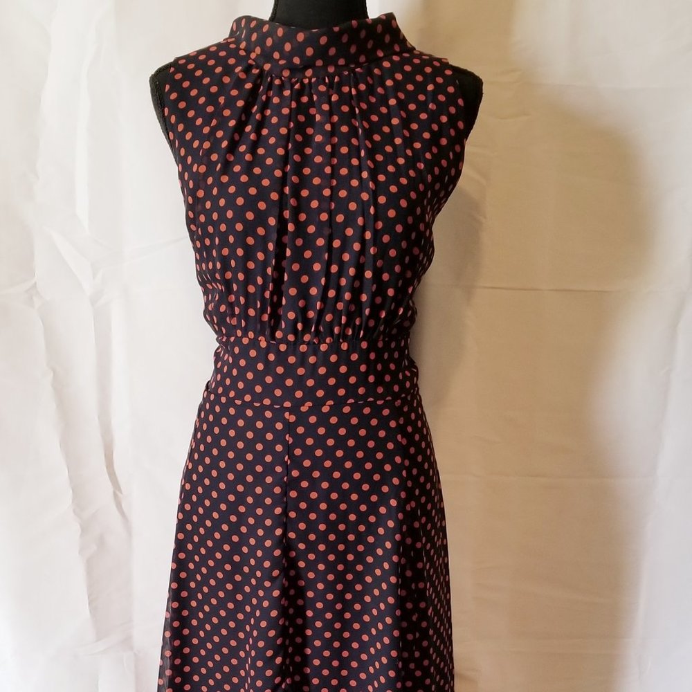 Navy Blue w/ Coral Polka Dot dress